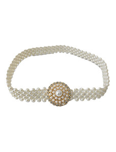 FashionForYou Curea elastica Pearly, catarama metalica decorativa si perle, Begonia auriu