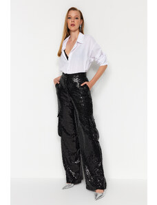 Trendyol Black Cargo Sequin Pants with Pocket