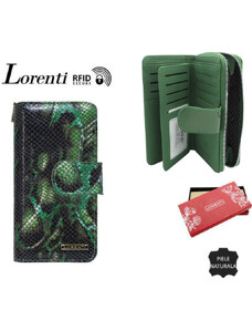 Portofel elegant dama LORENTI Alessia RFID din piele naturala verde cu pattern snake