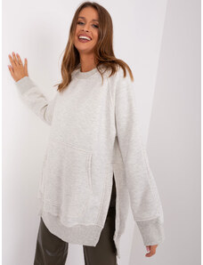 Fashionhunters Light grey melange sweatshirt with slits