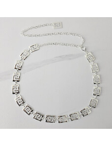 FashionForYou Curea metalica decorativa Silver Maze, cu inchidere reglabila, Argintiu