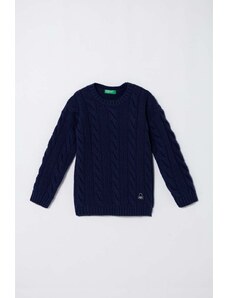 United Colors of Benetton pulover de lână pentru copii culoarea albastru marin, light