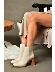 Fox Shoes R518101309 Beige Women's Boots with Thick Heels