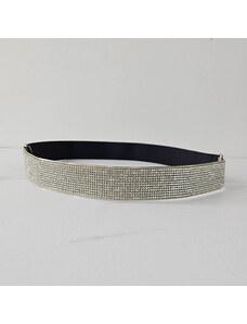 FashionForYou Curea elastica, metalica, cu pietre artizanale, Bow, Latime 3 cm, Argintiu (Model: model2)