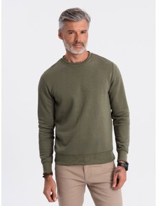 Ombre Clothing BASIC men's hoodless sweatshirt - dark olive green V11 OM-SSBN-0119
