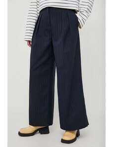 Lovechild pantaloni femei, culoarea albastru marin, lat, high waist