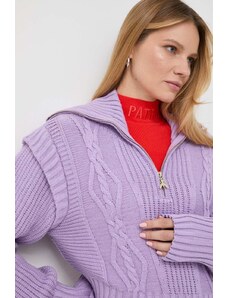 Patrizia Pepe pulover femei, culoarea violet, cu guler