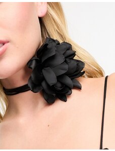 8 Other Reasons statement rose corsage tie necklace in black
