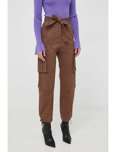 Pinko pantaloni de bumbac culoarea maro, drept, high waist