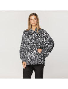 Willsoor Bluză oversize pentru femei cu mâneci bufante, alb-negru 15674