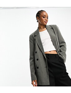 ASOS Tall ASOS DESIGN Tall double breasted blazer in grey pinstripe