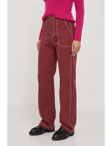 United Colors of Benetton pantaloni de bumbac culoarea bordo, drept, high waist