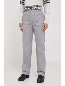 United Colors of Benetton pantaloni de bumbac culoarea gri, drept, high waist