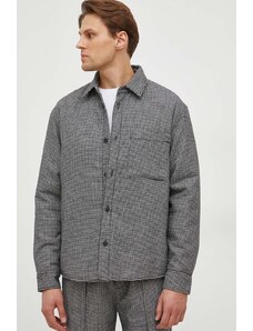 United Colors of Benetton jachetă cămașă din amestec de lână culoarea negru, de tranzitie