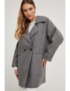 Answear Lab palton de lana culoarea gri, de tranzitie, cu doua randuri de nasturi