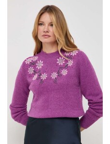 Silvian Heach pulover din amestec de lana femei, culoarea violet, cu turtleneck