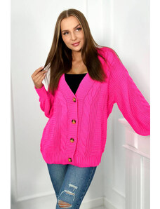 Kesi Button-down sweater with puff sleeves in pink neon
