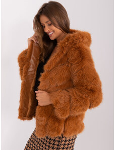 Fashionhunters Light brown eco-fur jacket with hood