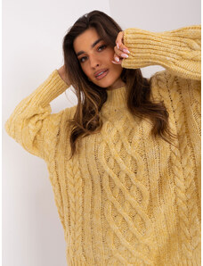 Fashionhunters Light yellow cable knit sweater