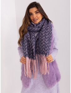 Fashionhunters Navy blue and pink fringed scarf