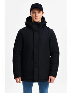 D1fference Men's Black Lined Winter Coat &; Coat &; Parka, rezistent la apă și vânt cu glugă detașabilă.