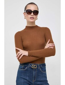 Twinset pulover de lana femei, culoarea maro, light, cu turtleneck