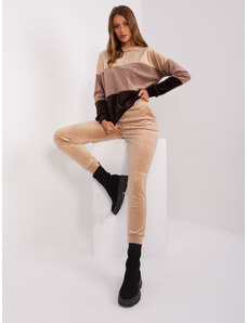Fashionhunters Beige and dark brown cotton velour set from RUE PARIS
