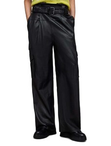 AllSaints pantaloni de piele Harlyn femei, culoarea negru, lat, high waist