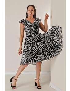 By Saygı Zebra rochie din sifon căptușită plus mărime cu guler cu volane