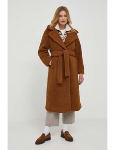 Sisley palton femei, culoarea maro, de tranzitie, oversize