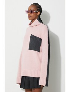 JW Anderson pulover de lână femei, culoarea roz, cu turtleneck, KW1004.YN0144