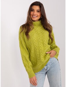 Fashionhunters Light green sweater with cables and sleeves
