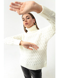 Lafaba Women's White Turtleneck Tricotat tricotat detaliat Tricotaje Pulover
