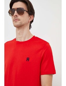 Tommy Hilfiger tricou din bumbac bărbați, culoarea roșu, cu imprimeu MW0MW33987