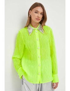 Custommade camasa femei, culoarea verde, cu guler clasic, regular