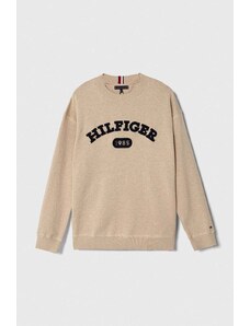 Tommy Hilfiger pulover de bumbac pentru copii culoarea bej, light