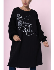 Shopika Rochie midi dreapta neagra Wish ,din tricot de bumbac cu maneci tricotate