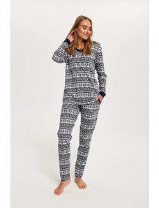 Italian Fashion Women's pyjamas Alaska long sleeves, long trousers - navy blue print
