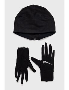 Nike Căciulă si Mănuși culoarea negru, din tesatura neteda