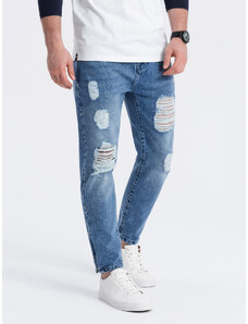 Ombre Pantaloni de bărbați din denim cu găuri - albastru V3 P1028
