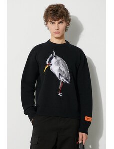 Heron Preston pulover de lână Heron Bird Knit Crewneck bărbați, culoarea negru, HMHE013F23KNI0031009