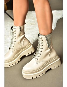 Fox Shoes R726659009 Women's Beige Stone Lace-Up Ankle Boots