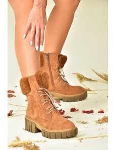 Fox Shoes Tan Suede Women's Boots With Shearling Soles