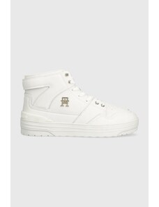 Tommy Hilfiger sneakers din piele TH BASKET SNEAKER HI culoarea alb, FW0FW07757