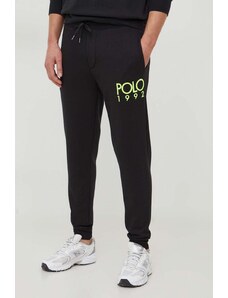 Polo Ralph Lauren pantaloni de trening culoarea negru, cu imprimeu 710926980