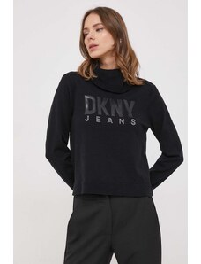 Dkny pulover femei, culoarea negru, light, cu guler