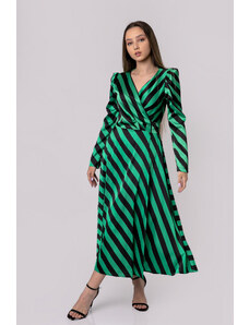 Distribuit de FashionLook Rochie eleganta cu dungi verzi si negre si aspect petrecut