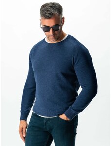 BMan.ro Pulover Albastru Bleumarin Barbati Toamna & Iarna Din 100% Merinos Lana Rosa Design Clasic Sweater BMan0009