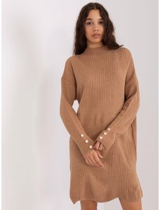 Fashionhunters Camel knitted dress with buttons on the sleeves