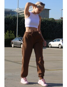 Madmext Women's Brown Brown Sweatpants with an Elastic Waist